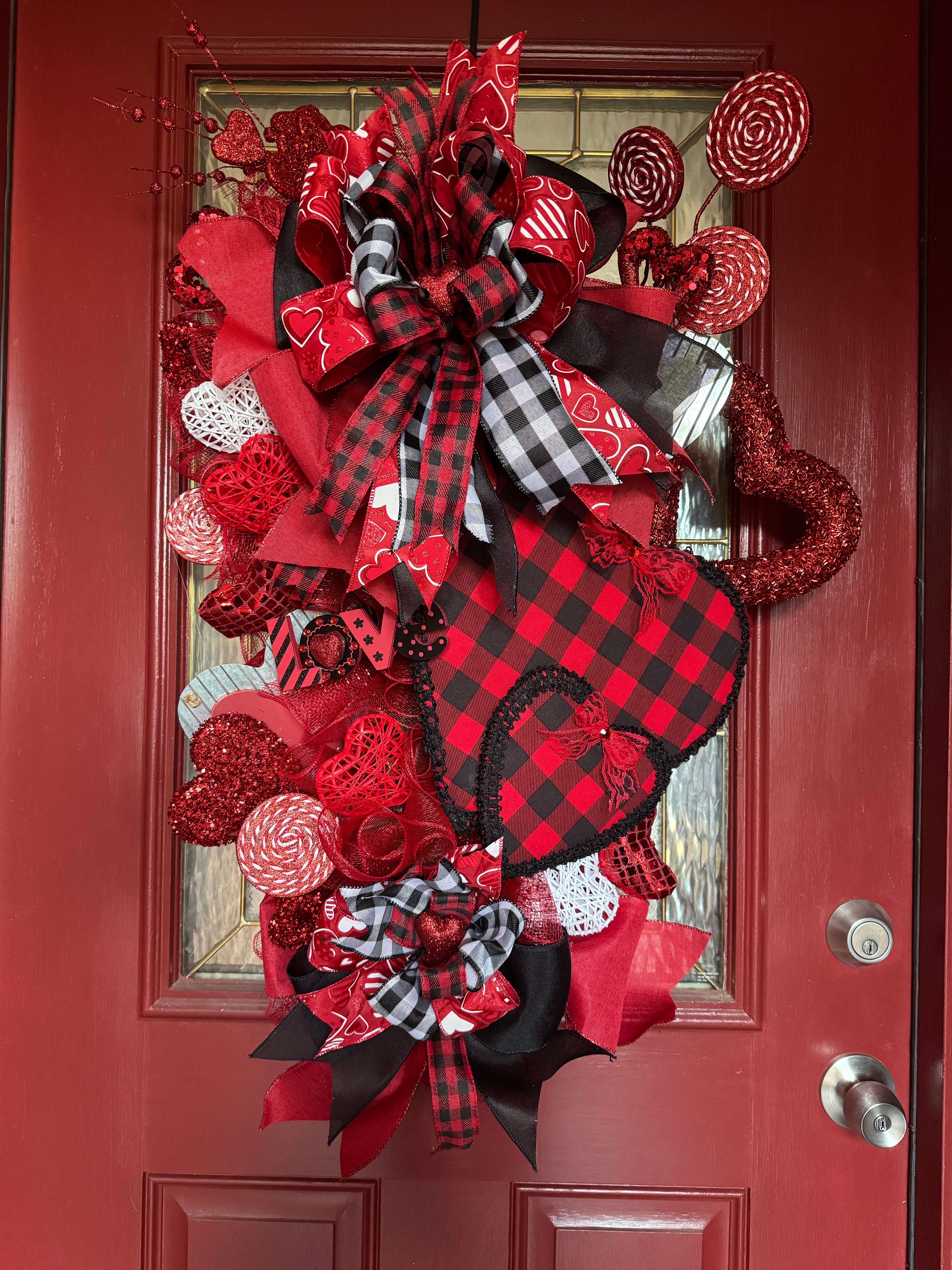 Red, White, and Black Checked Valentine's Day Wreath