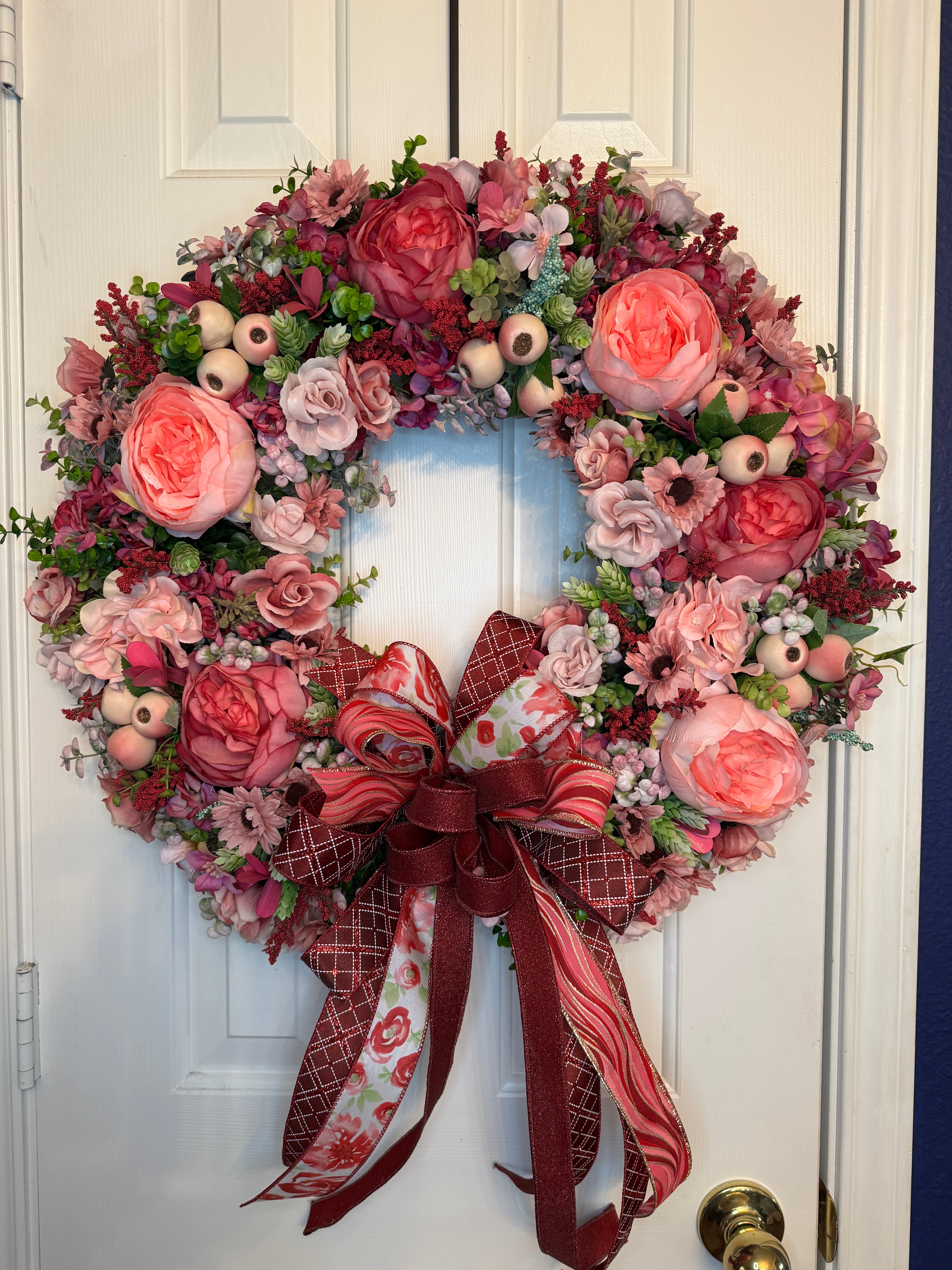 Pink , Burgundy, and Fuchsia Eucalyptus and Floral wreath