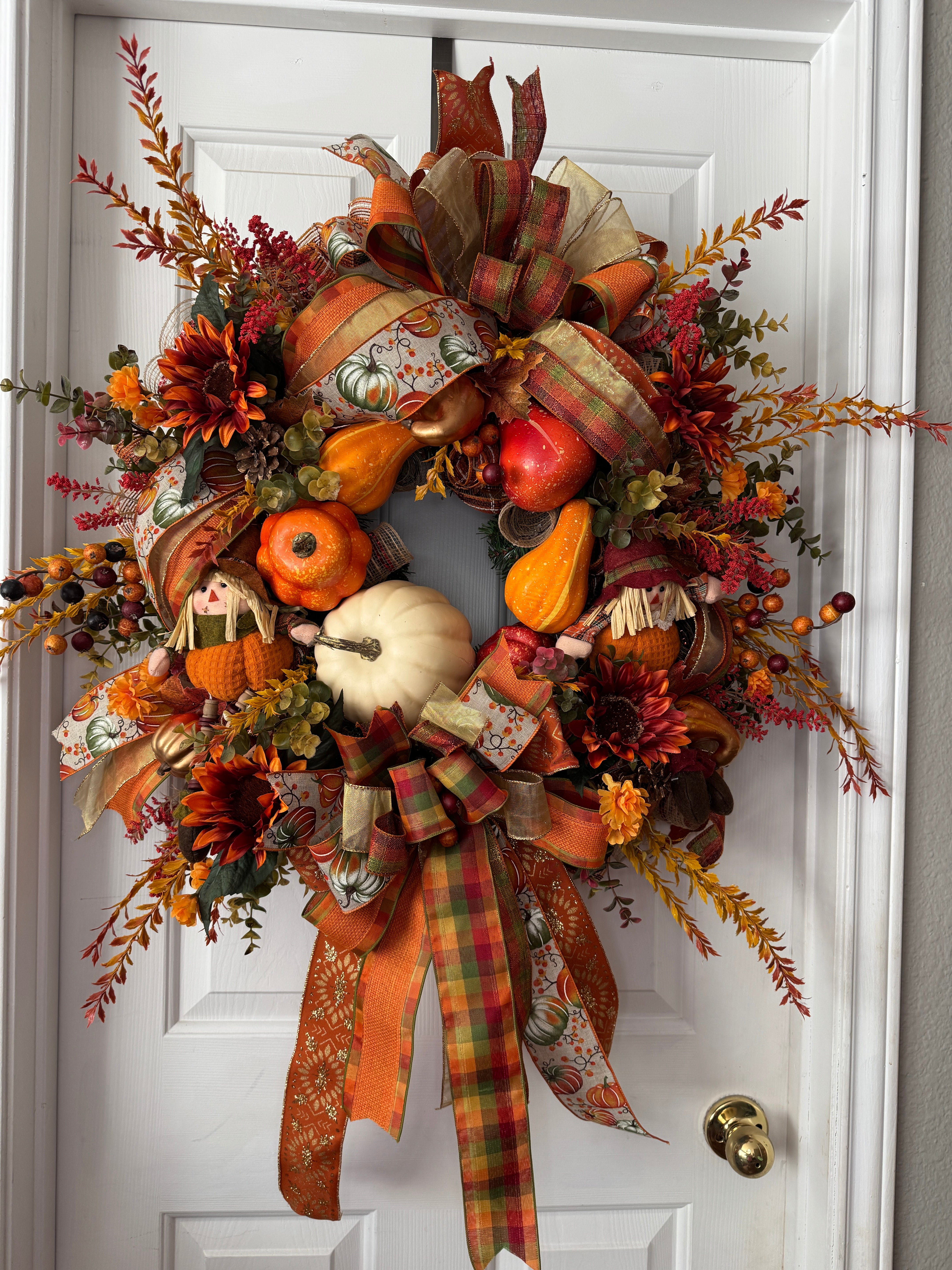 Scarecrow and Pumpkin Thanksgiving-Fall Wreath