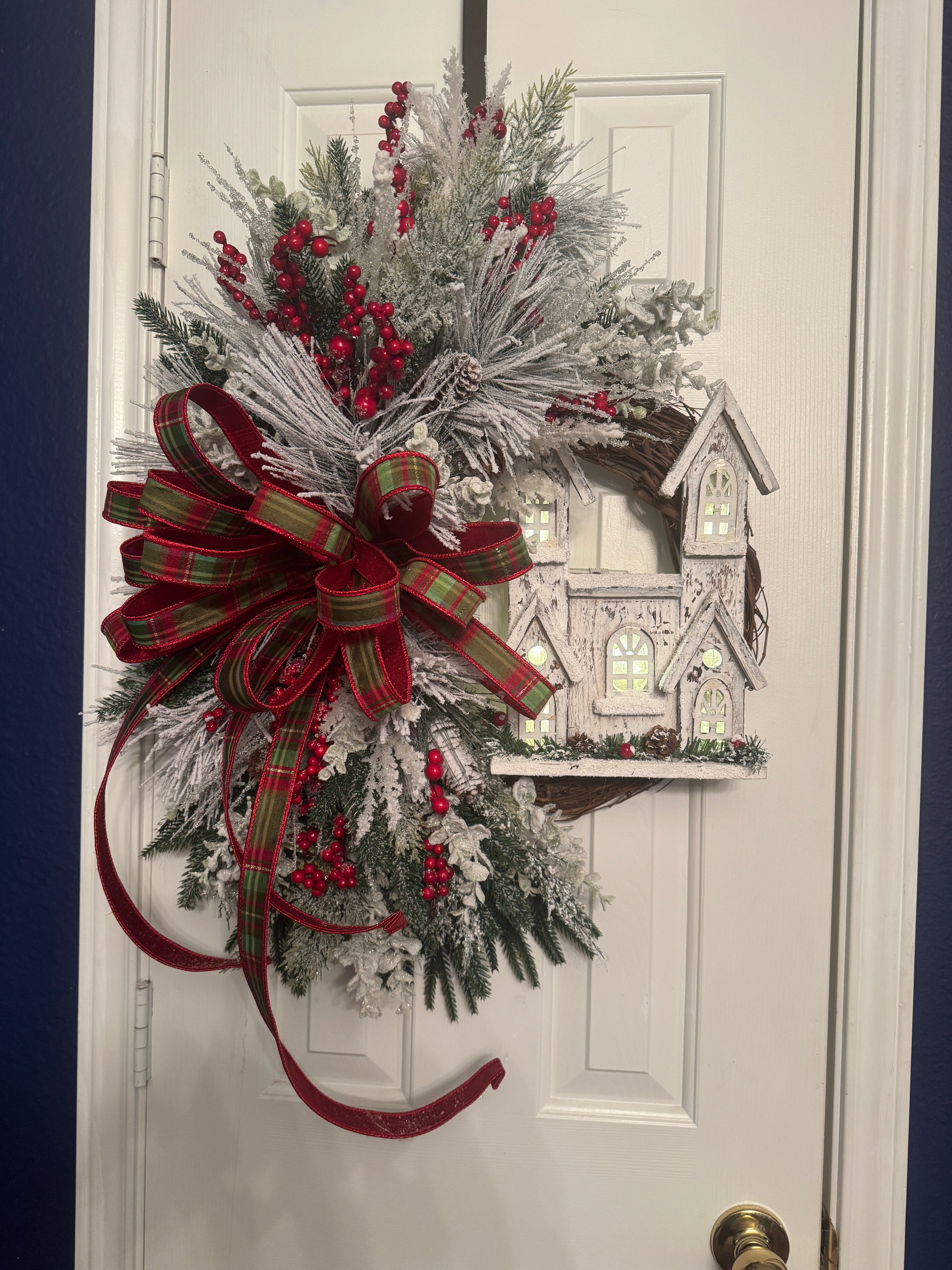 Light up Christmas Church Grapevine Wreath