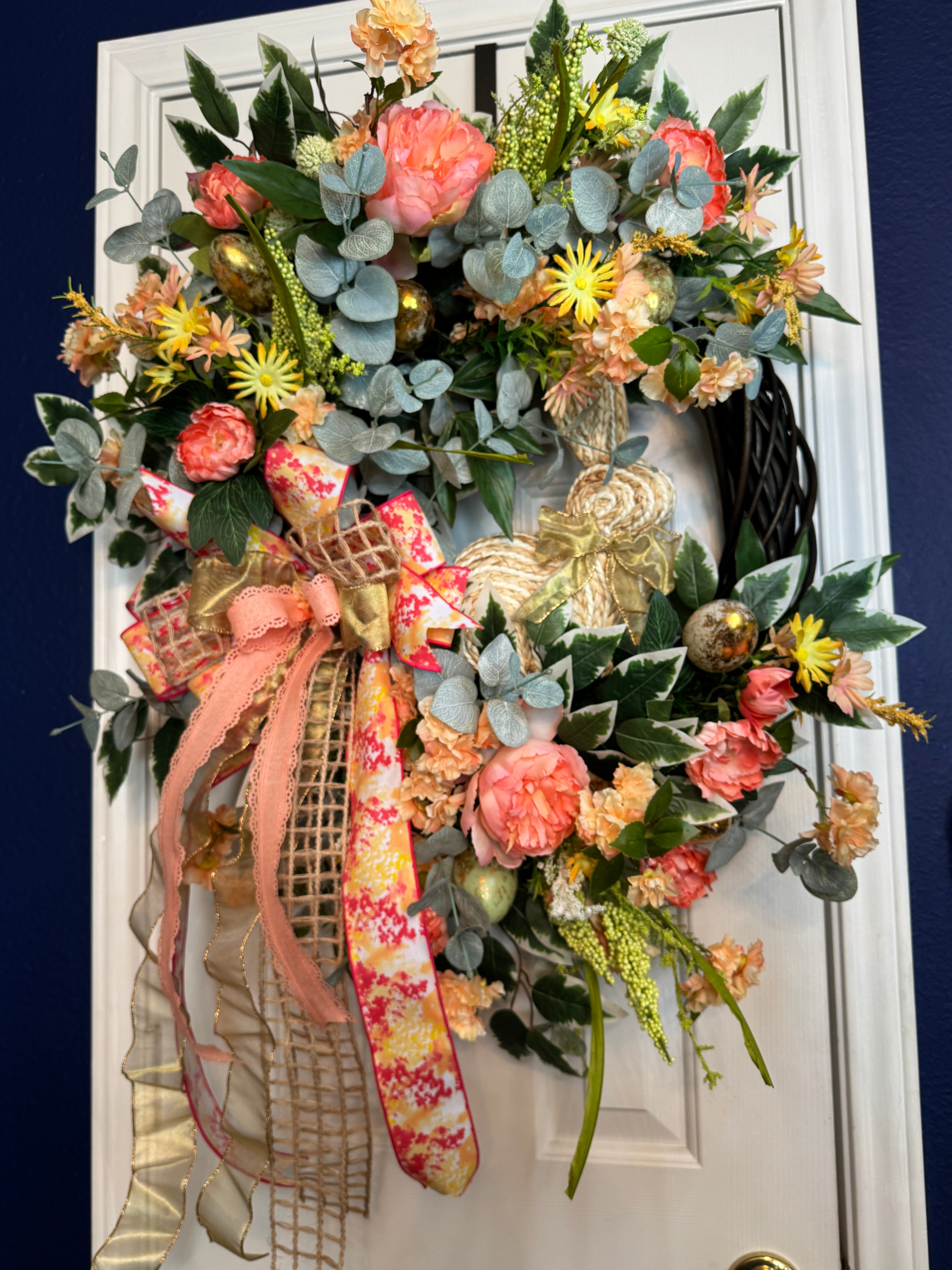 Wicker Easter Bunny Peach Sunshine Wreath