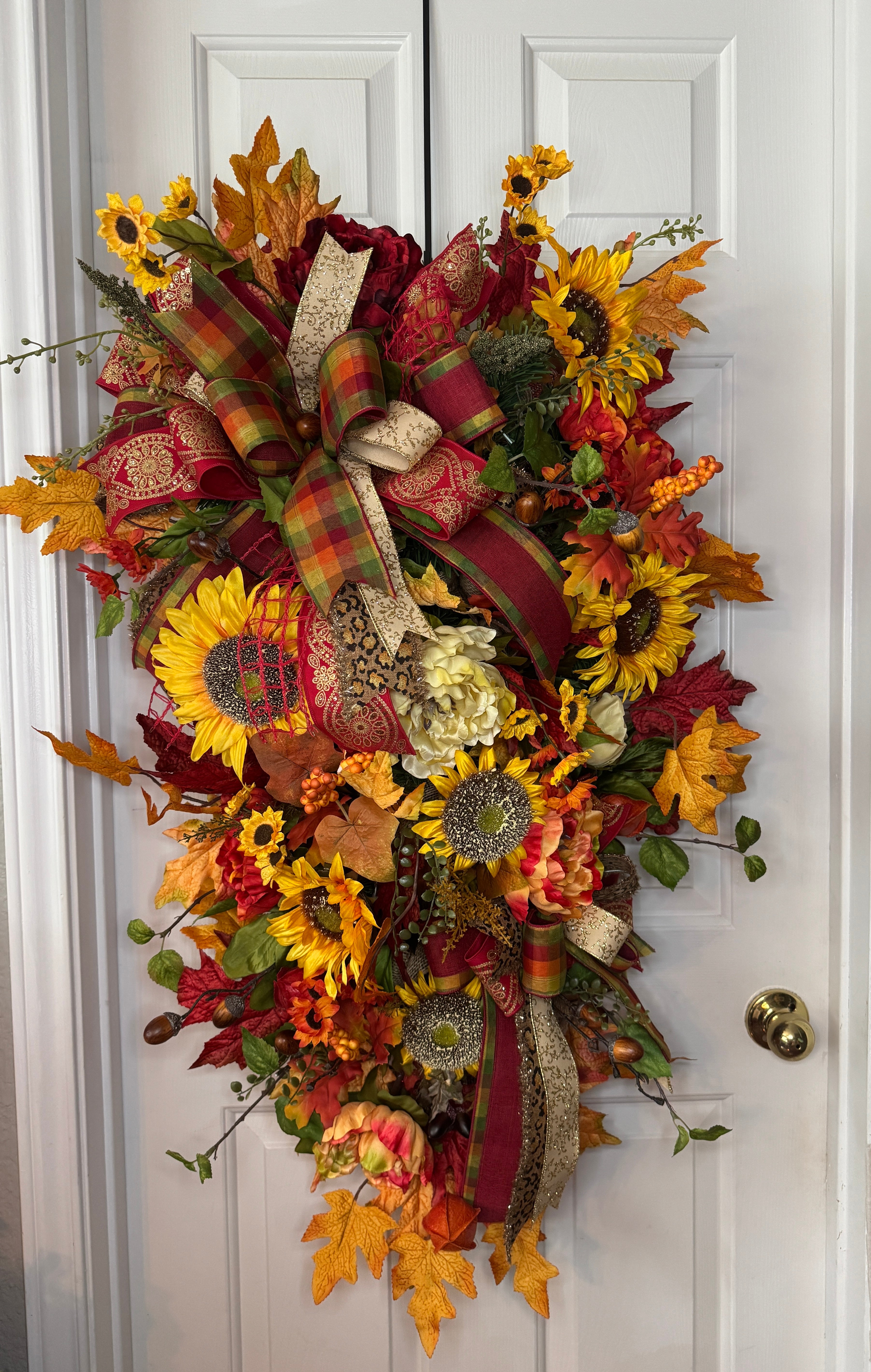 Fall Sunflower and Peony Swag Wreath