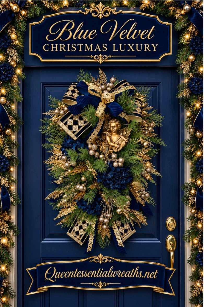 Luxurious Navy, Gold, and Champagne Christmas Teardrop Wreath