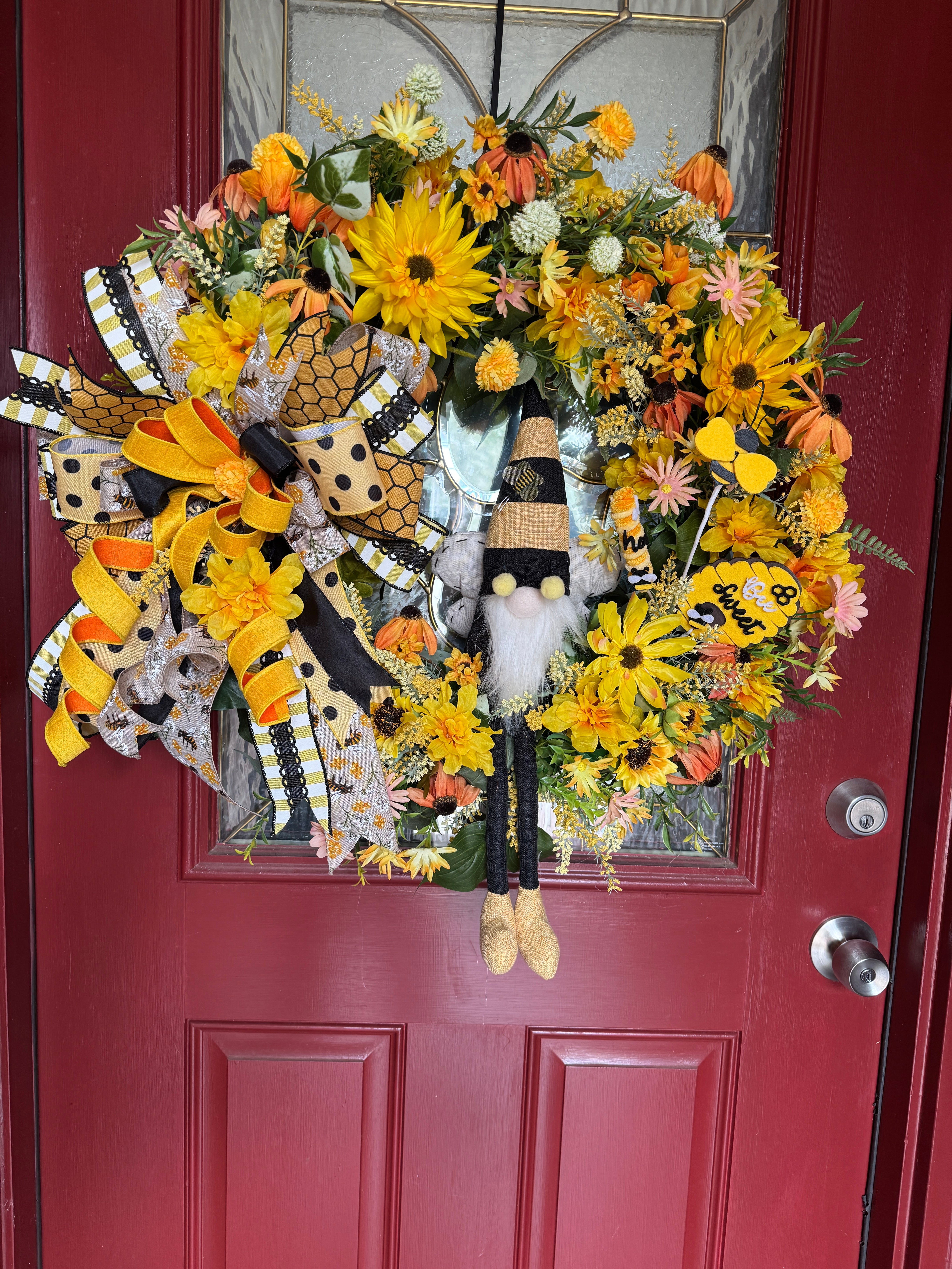 Yellow Bee Gnome Spring and Summer Wreath