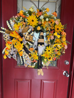 Yellow Bee Gnome Spring and Summer Wreath