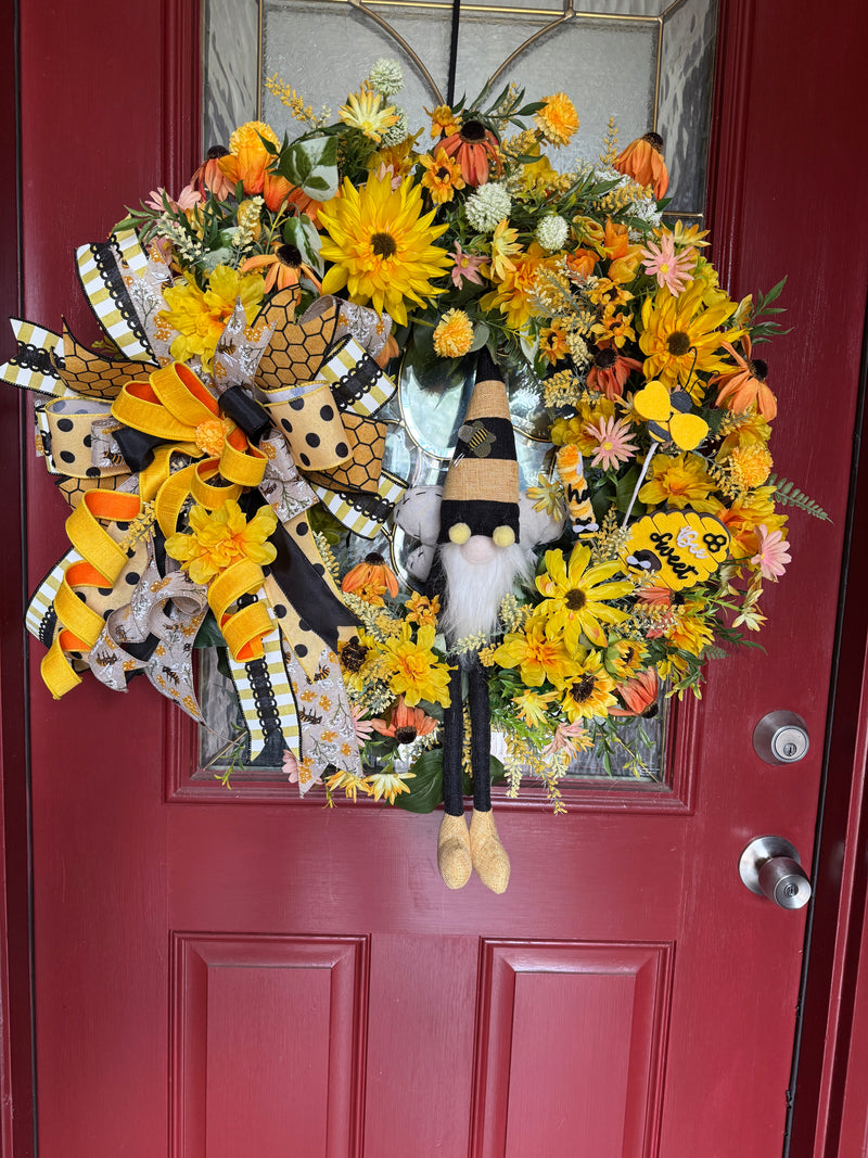 Yellow Bee Gnome Spring and Summer Wreath