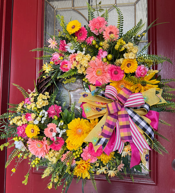Gerbera Daisy Pinkand Yellow Spring and Summer Wreath