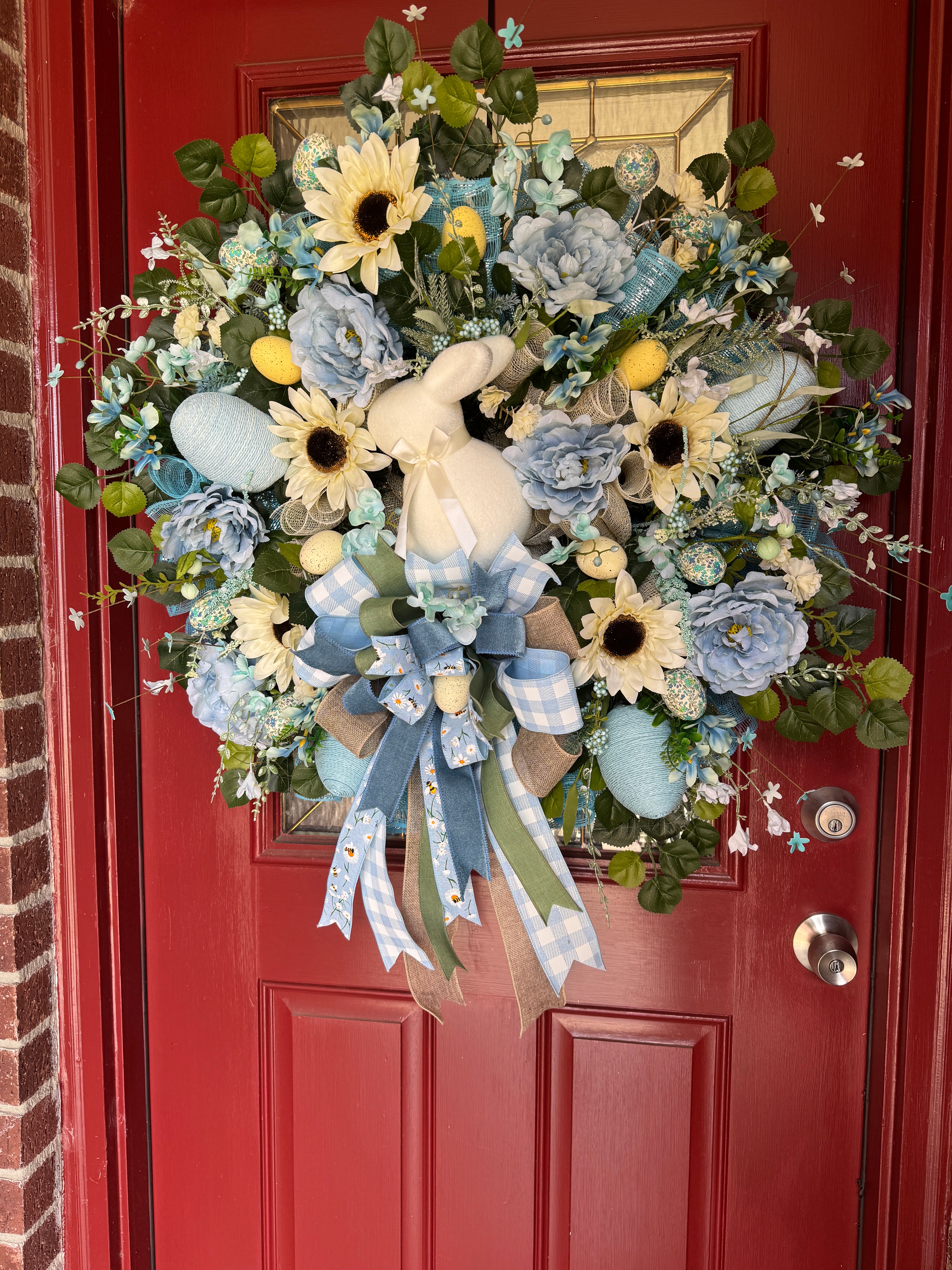 Light Blue and Cream Easter Bunny Easter Wreath