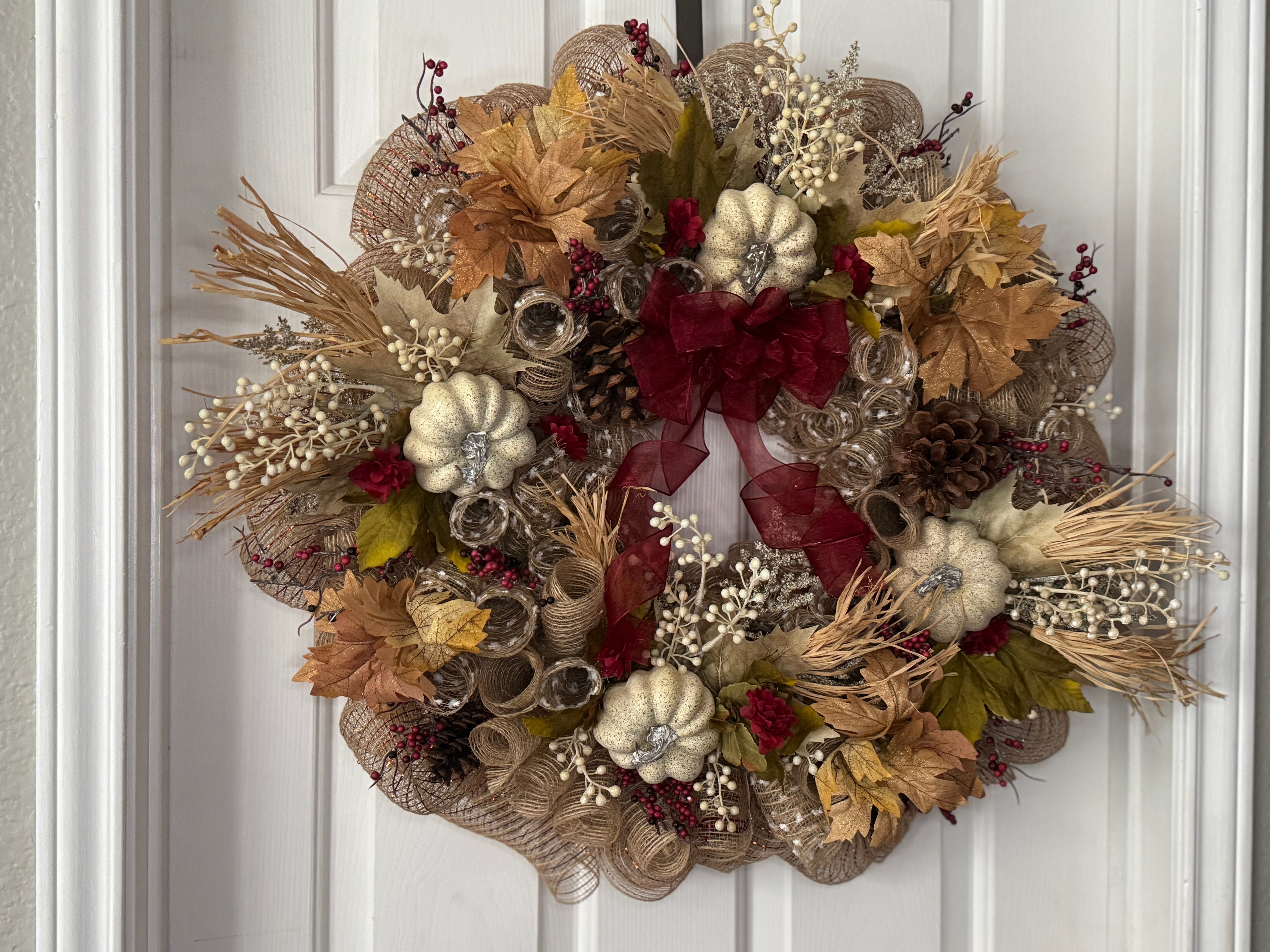 Cream and Burgunby Autumn, Fall, Thanksgiving Wreath