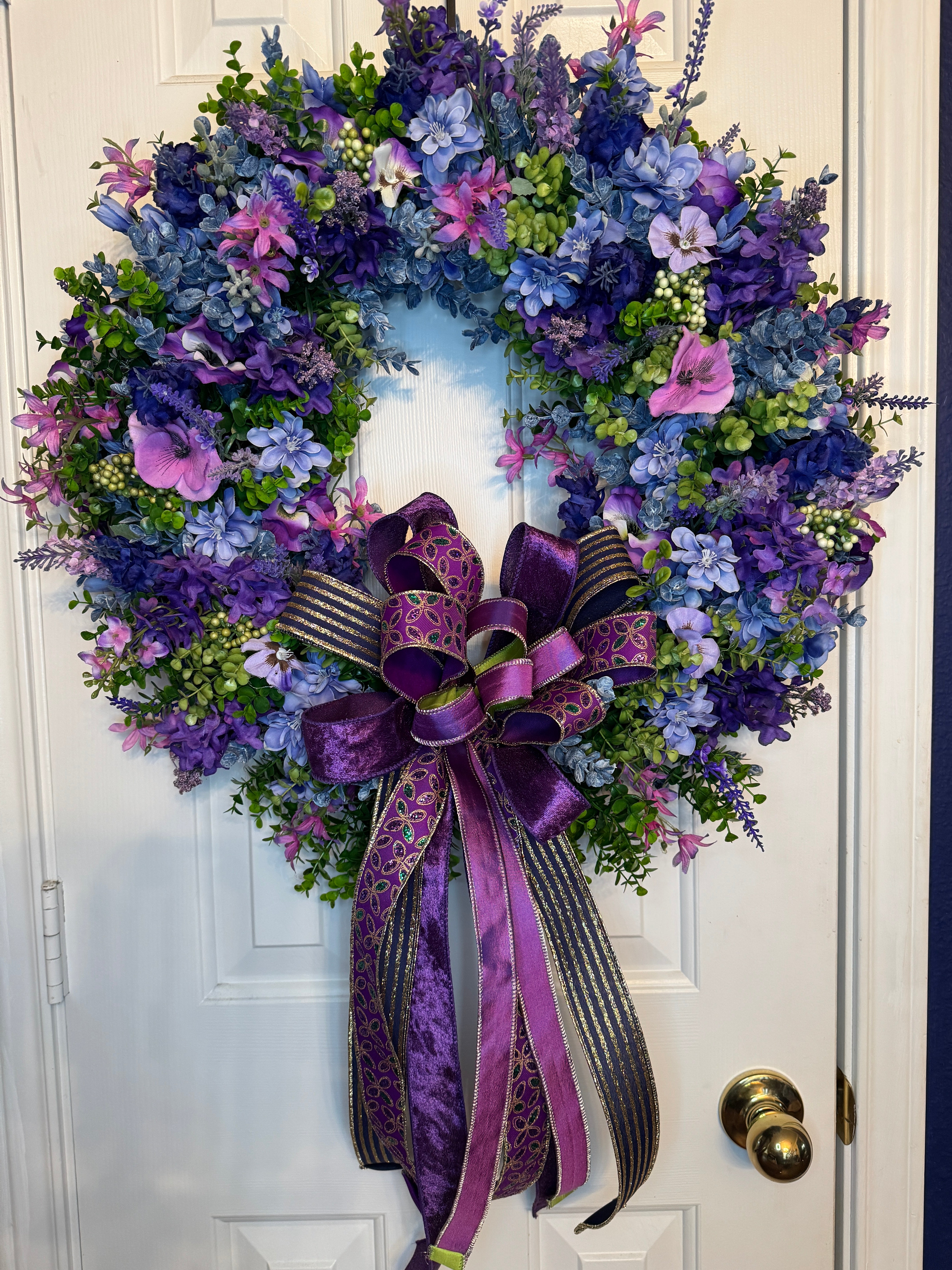Blue and Purple Pansy Eucalyptus Wreath