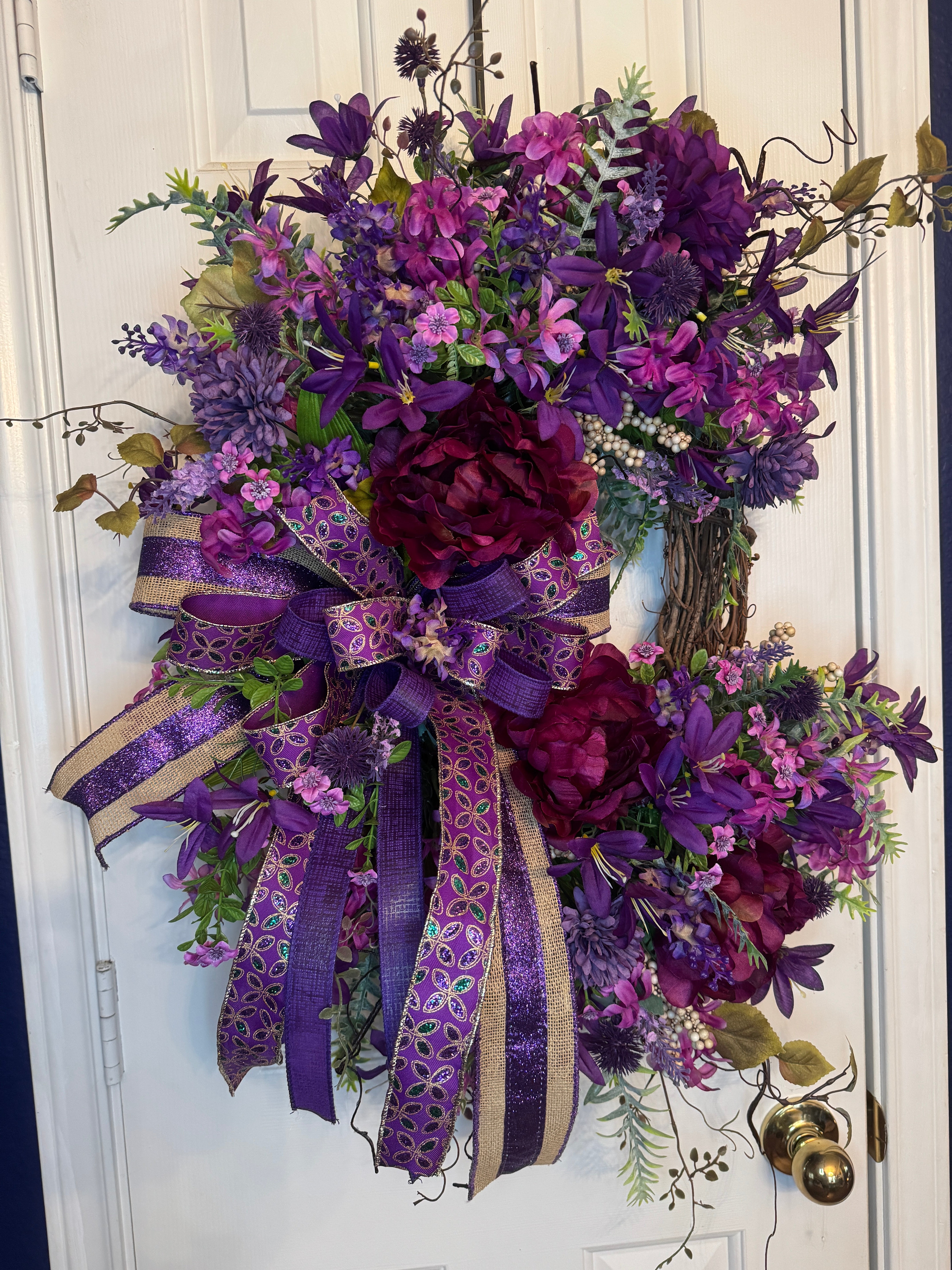 Dark Purple/Violet Peony Grapevine Wreath