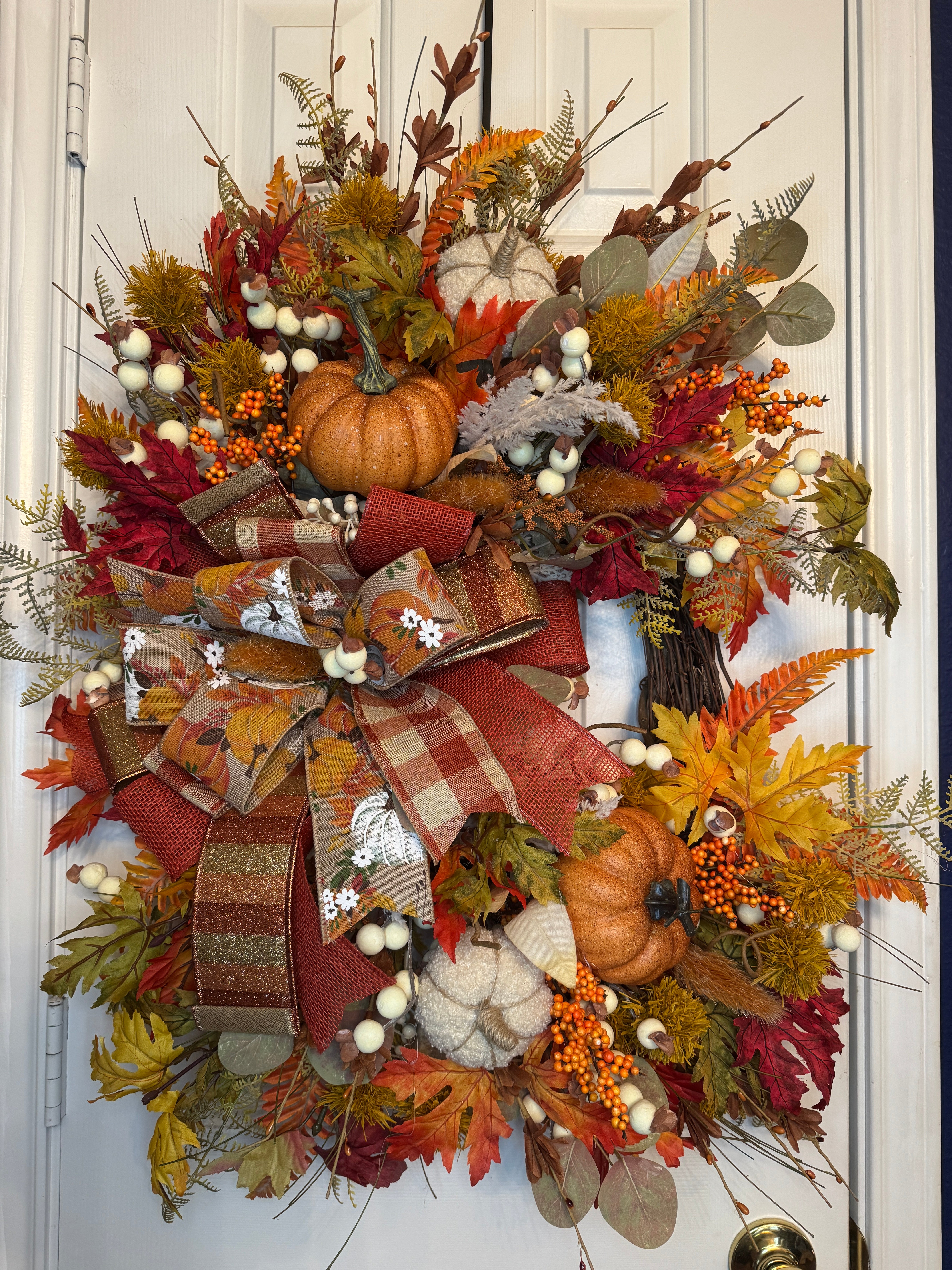 Cream and Orange /Rust Fall or Thanksgiving Pumpkin Wreath