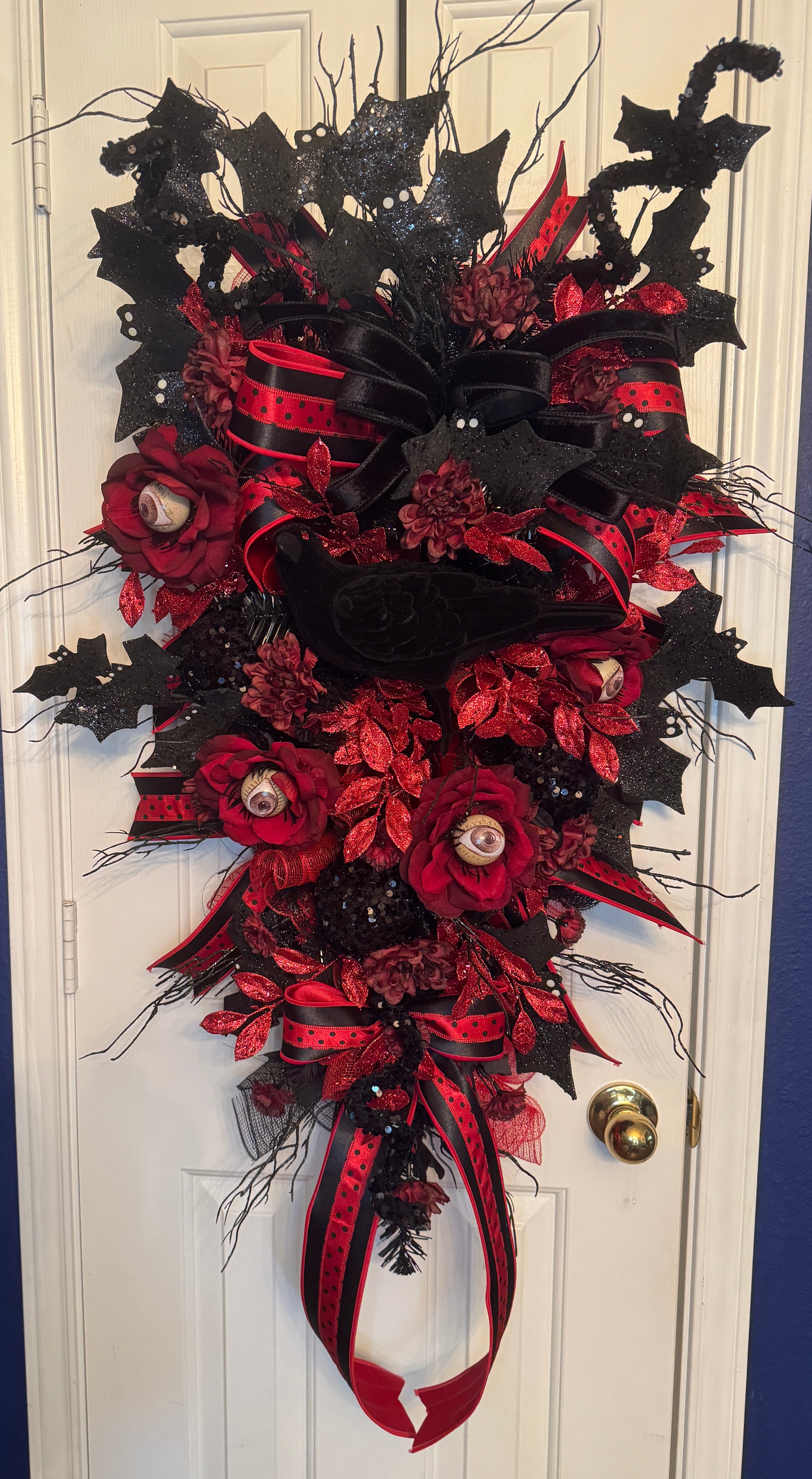 Blood Red and Black Spooky Halloween Wreath