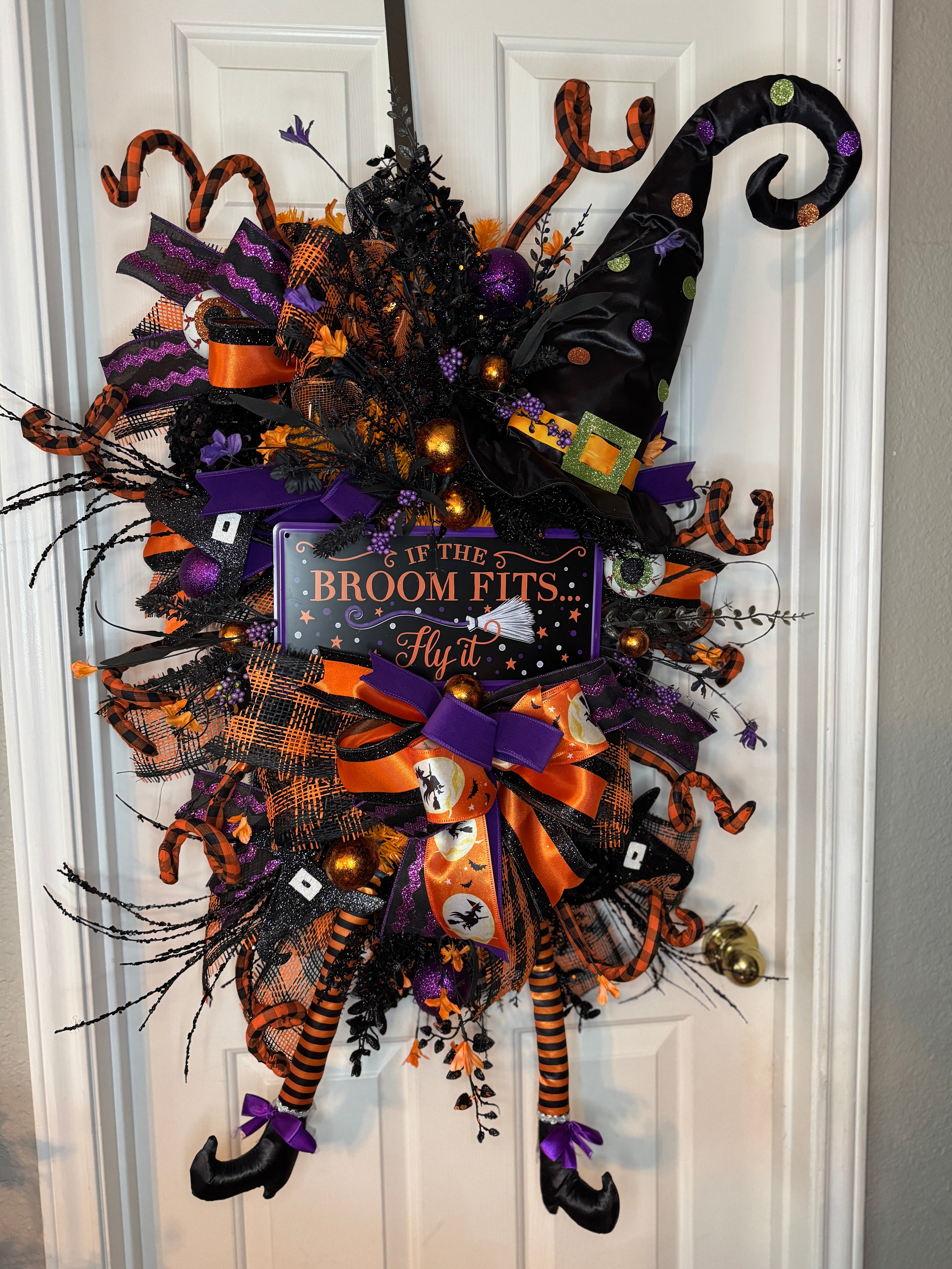 If the Broom Fits Fly It-Witch Hat Halloween Wreath