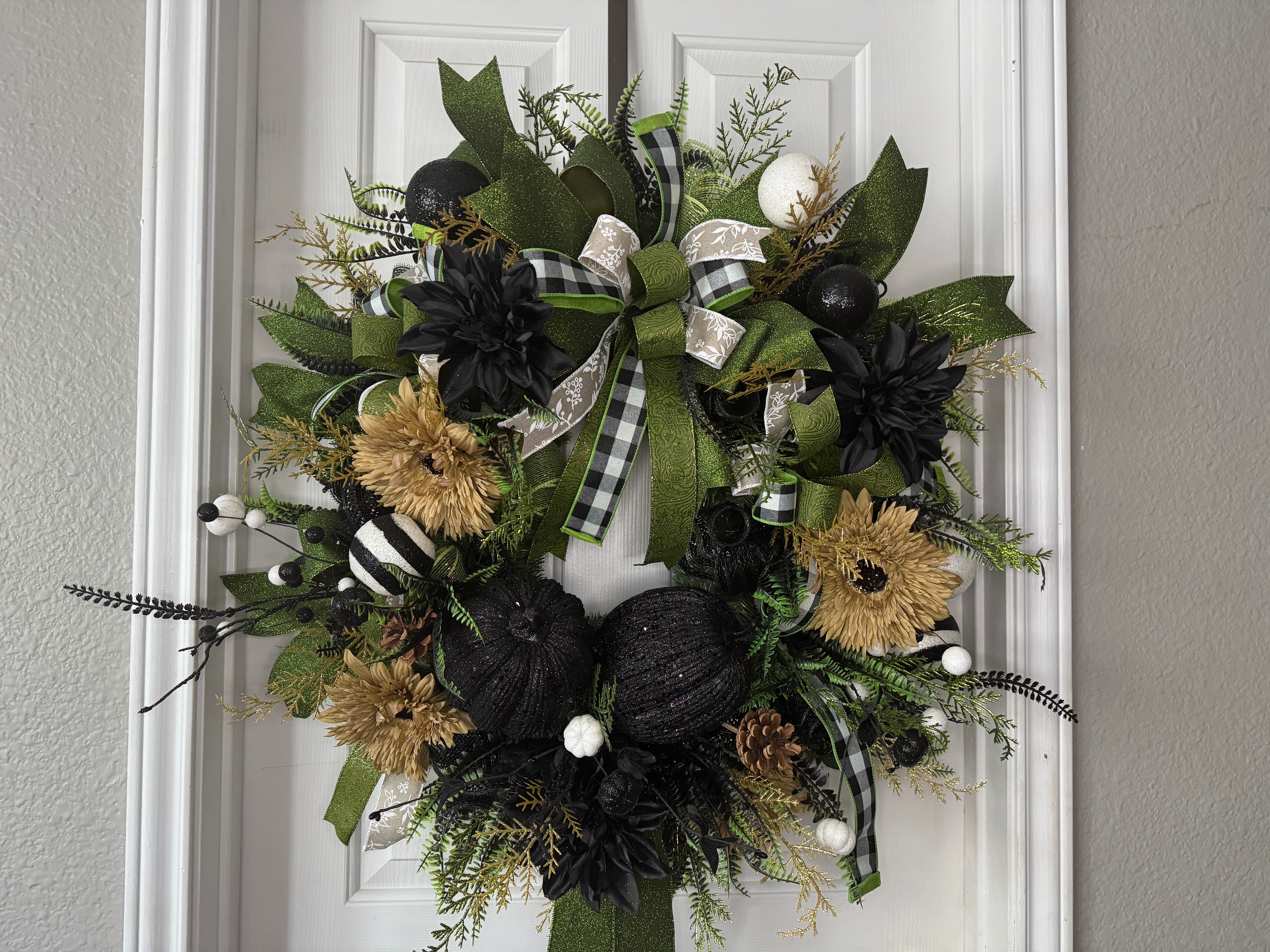Black Tan and Green Fall-Thanksgiving Wreath