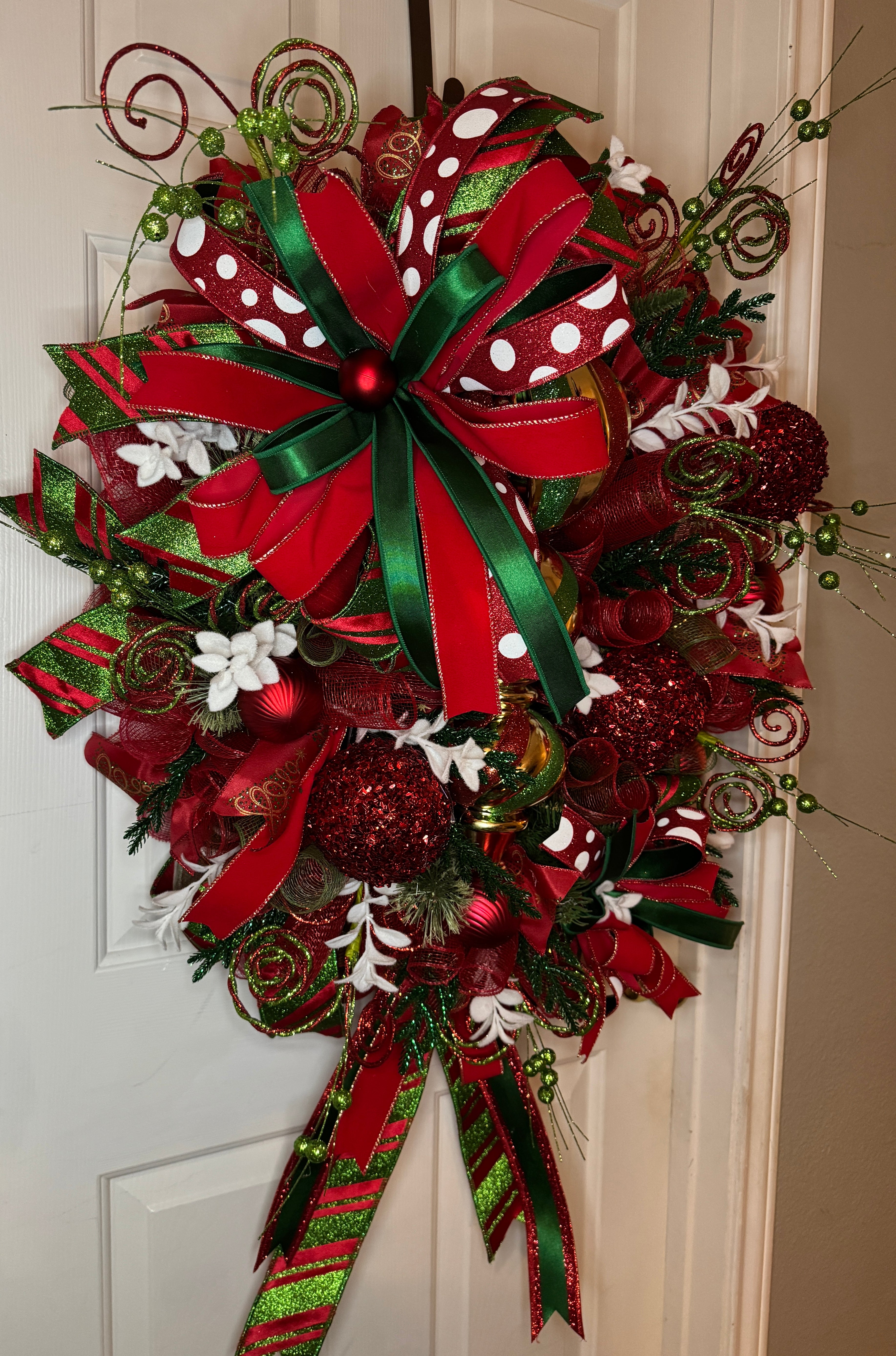 Red Green and Gold  Christmas Ornament Wreath