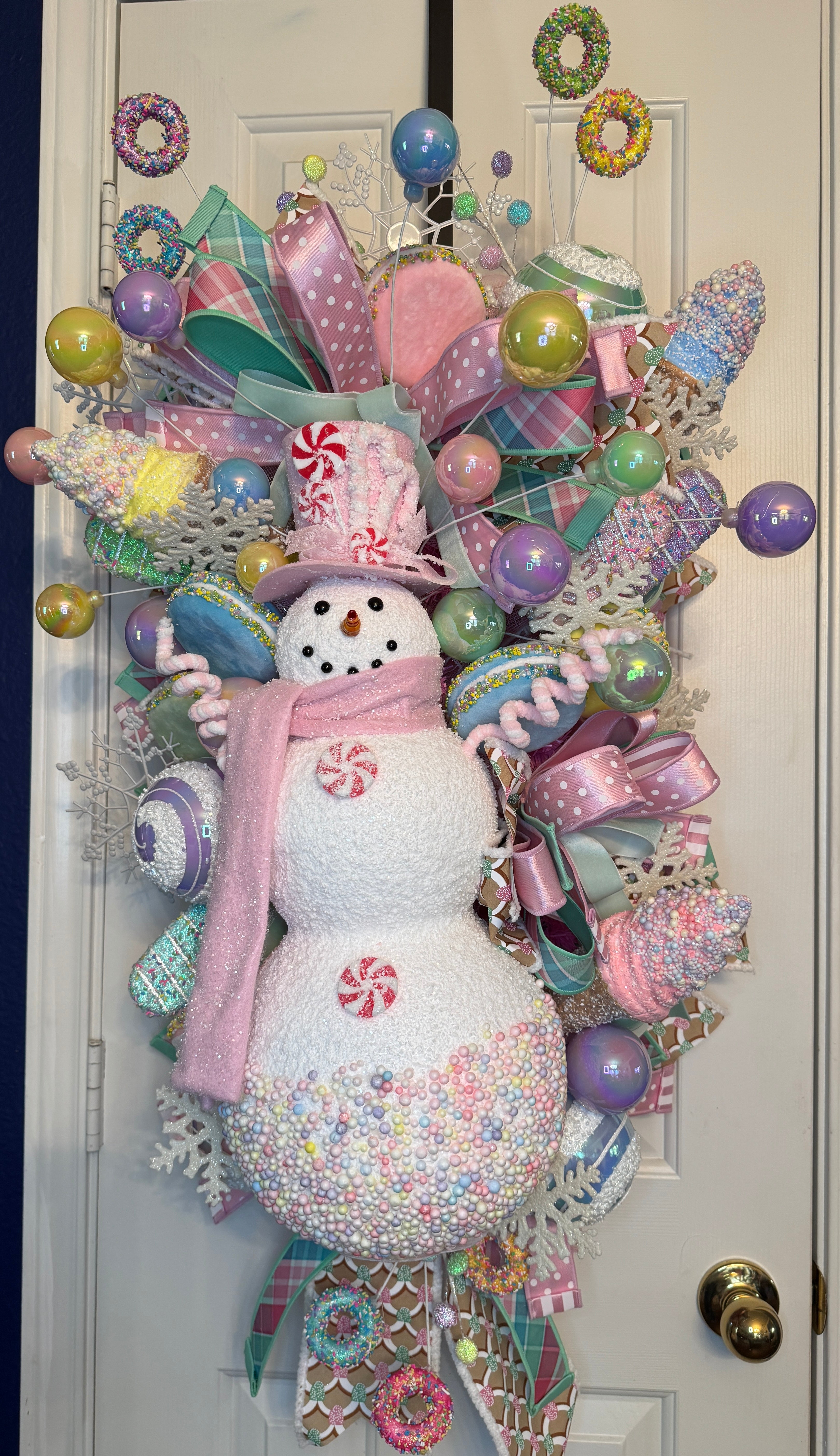 Pastel Candy Snowman Christmas Wreath