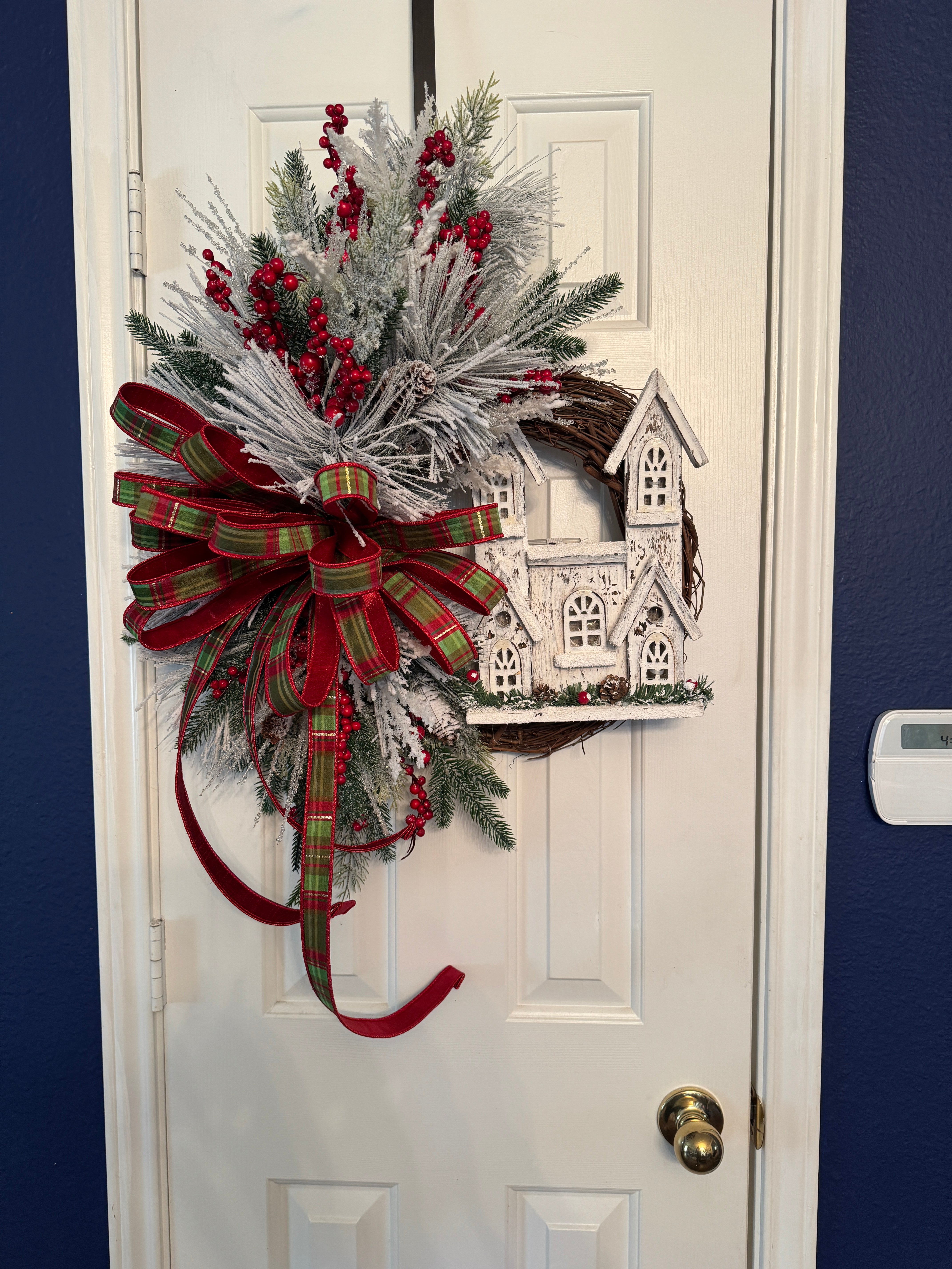 Light up Christmas Church Grapevine Wreath